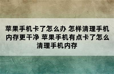 苹果手机卡了怎么办 怎样清理手机内存更干净 苹果手机有点卡了怎么清理手机内存